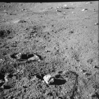 Lunar sample No. 12055, with Conrad's bootprint nearby. Credit: NASA Lunar sample No. 12055, with Conrad's bootprint nearby. Credit: NASA
